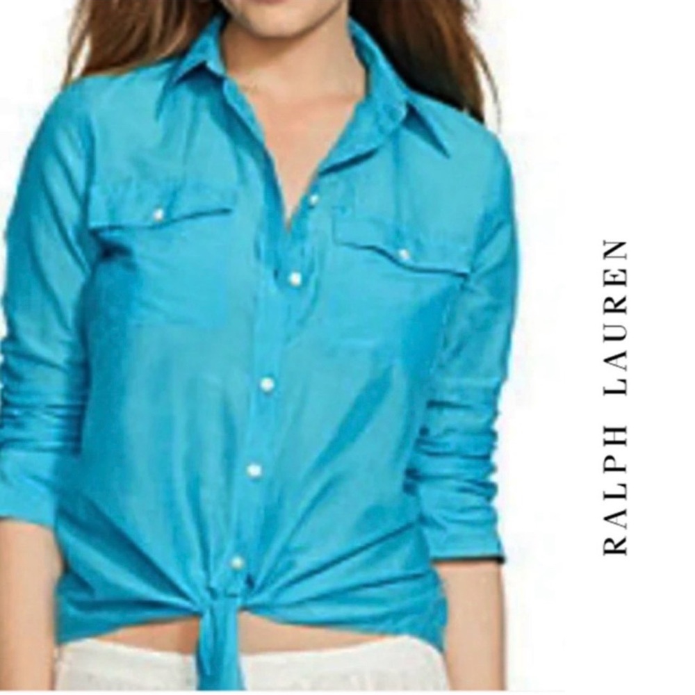Ralph Lauren Silk Front Tie Button Down Shirt